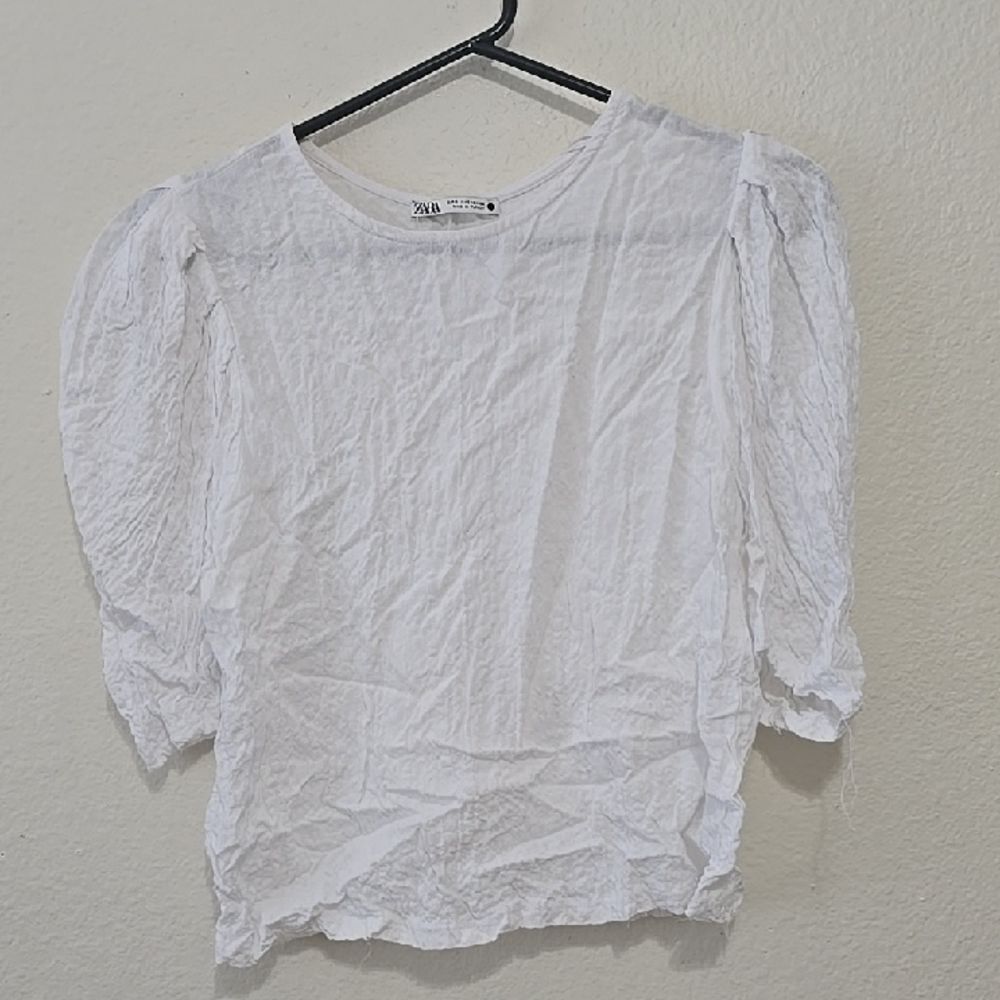 Zara White Puff Sleeve Top S